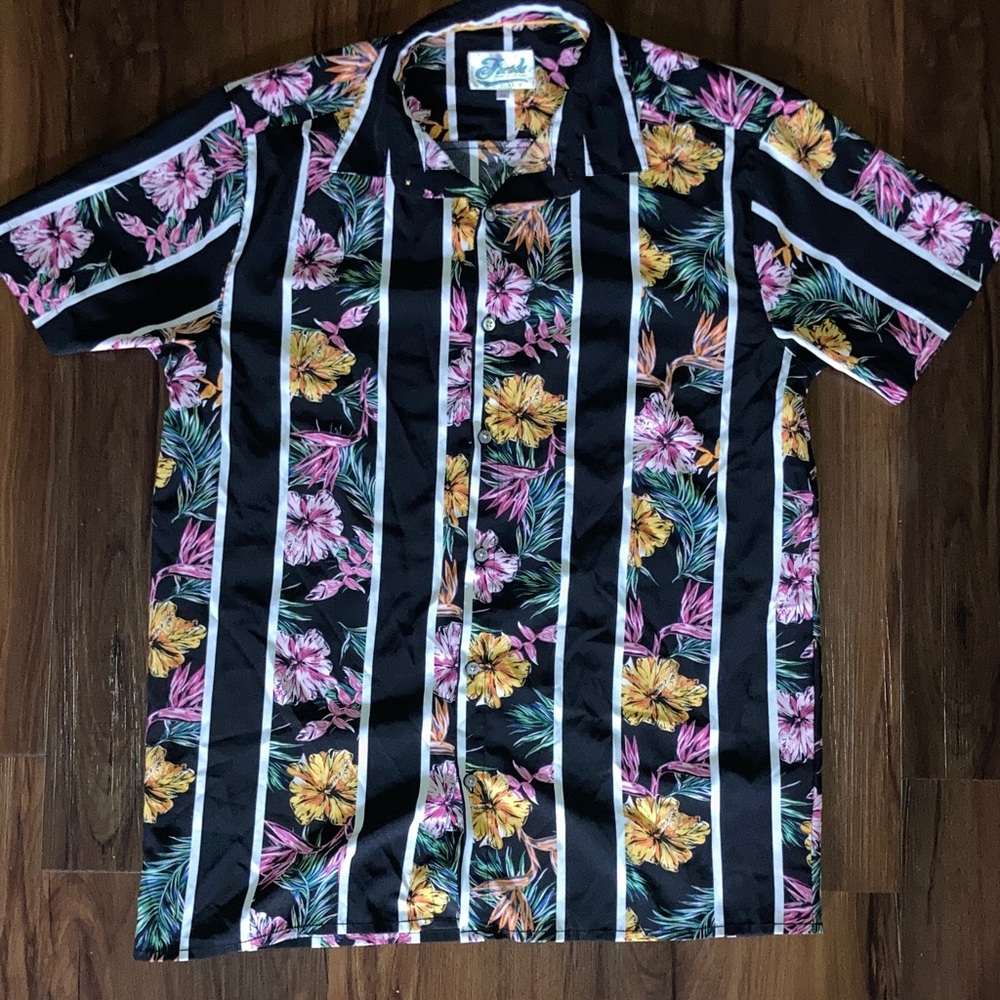 Reyn Spooner Black Floral Stripe Casual Unisex Shirt